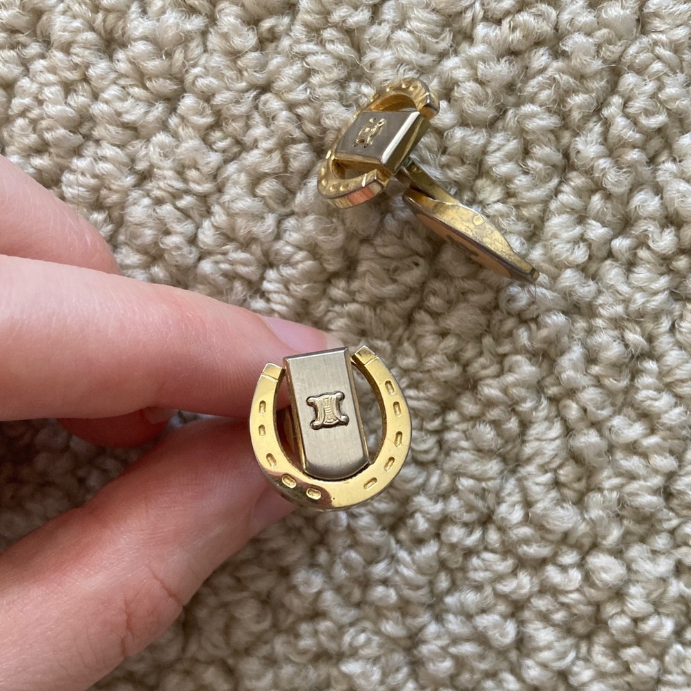 Celine Gold and Cream Enamel Cuff Links